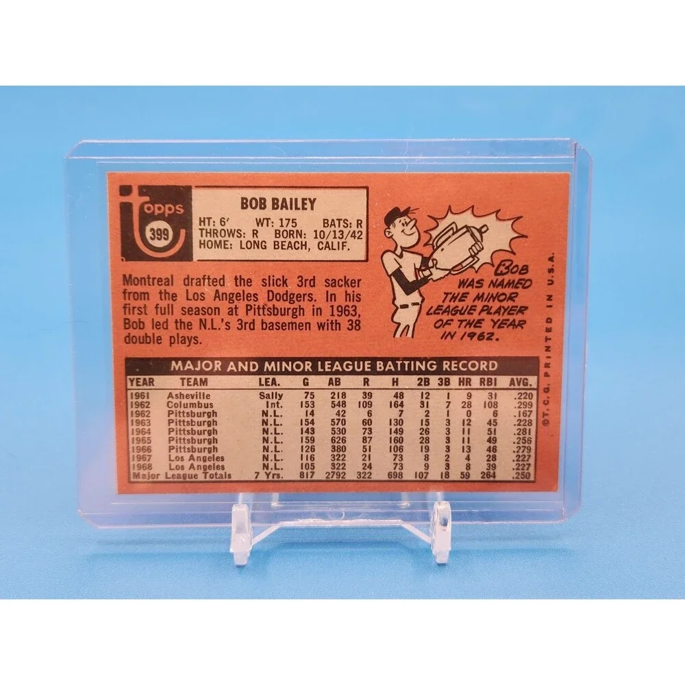 Vintage 1969 Topps #399 Bob Bailey Montreal Expos MLB Trading Card ~ EX/NM